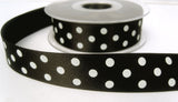 R7795 25mm Black Satin Ribbon with a White Polka Dot Spot Design - Ribbonmoon