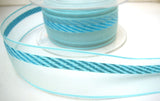R7796 30mm Blue Sheer Ribbon with a Metallic Woven Stripe - Ribbonmoon