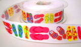 R7797 25mm Printed Taffeta Ribbon with a Flip Flop Sandals Design - Ribbonmoon