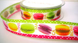 R7799 25mm Printed Taffeta Ribbon with a Macaron Cake Design - Ribbonmoon