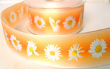 R7803 40mm Tonal Peach and Orange Taffeta Ribbon with a Daisy Design - Ribbonmoon