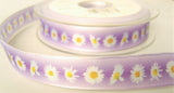 R7816 16mm Purple-Lilac Taffeta Ribbon Daisy Flower Design, Berisfords
