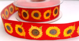 R7817 26mm Red Taffeta Ribbon with a Sunflower Design - Ribbonmoon