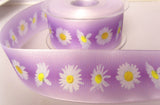 R7819 40mm Tonal Purple and Lilac Taffeta Ribbon with a Daisy Design - Ribbonmoon