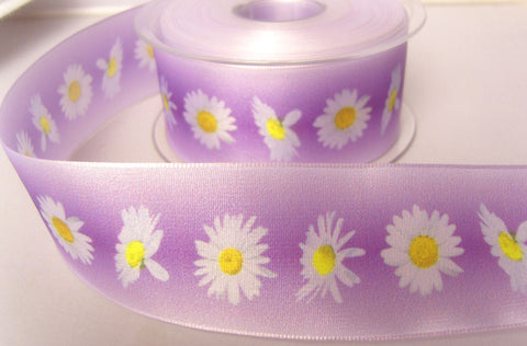 R7819 40mm Tonal Purple and Lilac Taffeta Ribbon with a Daisy Design - Ribbonmoon