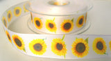 R7820 25mm White Taffeta Ribbon with a Sunflower Design - Ribbonmoon