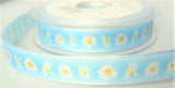R7821 16mm Tonal Blue Taffeta Ribbon Daisy Flower Design, Berisfords