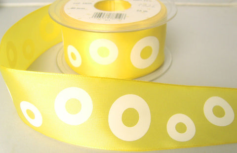 R7826 40mm Lemon Taffeta Ribbon with Printed White Rings Design - Ribbonmoon