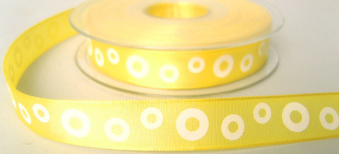R7827 16mm Lemon Taffeta Ribbon with Printed White Rings Design - Ribbonmoon