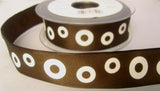 R7830 25mm Brown Taffeta Ribbon with Printed White Rings Design - Ribbonmoon
