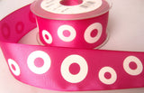 R7831 40mm Fuchsia Pink Taffeta Ribbon with Printed White Rings Design - Ribbonmoon