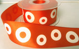 R7839 40mm Orange Taffeta Ribbon with Printed White Rings Design - Ribbonmoon
