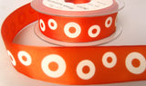 R7840C 25mm Orange Taffeta Ribbon with Printed White Rings Design - Ribbonmoon