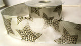 R7858 40mm Silver Metallic Lurex Ribbon with a Single Faced Star Design - Ribbonmoon