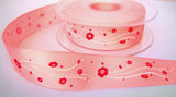 R7869 25mm Pink Taffeta Ribbon with an Embossed Flower Print - Ribbonmoon