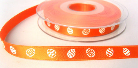 R7873 11mm Orange Satin Ribbon with a Single Side Easter Egg Design - Ribbonmoon