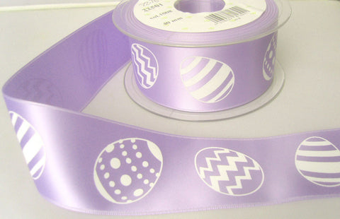 R7876 40mm Lilac Satin Ribbon with a Single Side Easter Egg Design - Ribbonmoon