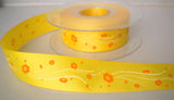 R7880 25mm Yellow Taffeta Ribbon with an Embossed Flower Print - Ribbonmoon
