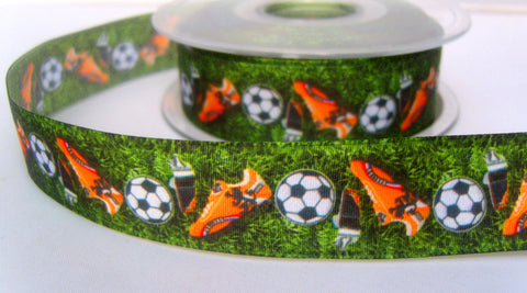 R7882 25mm Printed Taffeta Ribbon with a Football Theme Design - Ribbonmoon