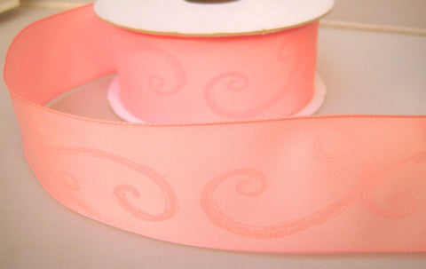 R7904 40mm Pink Taffeta Ribbon with a Tonal Shiny Print - Ribbonmoon