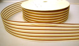 R7907 30mm Honey Gold Sheer Ribbon with Solid Brown and White Stripes - Ribbonmoon
