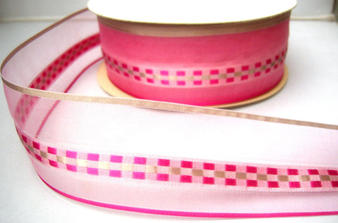 R7911C 45mm Sheer Ribbon with Solid Stripes and a Woven Satin Jacquard Centre - Ribbonmoon