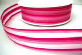 R7912 31mm Pink Sheer Ribbon with Solid Hot and Shocking Pink Stripes - Ribbonmoon