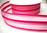 R7914 45mm Pink Sheer Ribbon with Solid Hot and Shocking Pink Stripes - Ribbonmoon