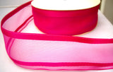 R7922 45mm Shocking Pink Sheer Ribbon with Satin Stripes - Ribbonmoon