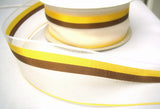 R7923 45mm Ivory Sheer Ribbon with Solid Yellow and Brown Stripes and Borders - Ribbonmoon