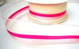 R7925 45mm Ivory Sheer Ribbon with Solid Pink Stripes and Borders - Ribbonmoon