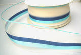 R7926 45mm Ivory Sheer Ribbon with Solid Royal and Turquoise Stripes and Borders - Ribbonmoon
