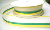 R7928 30mm Ivory Sheer Ribbon with Solid Yellow and Green Stripes and Borders - Ribbonmoon