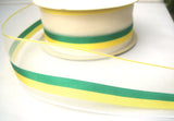 R7929 45mm Ivory Sheer Ribbon with Solid Yellow and Green Stripes and Borders - Ribbonmoon