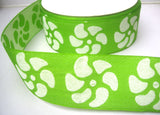 R7932C 50mm Lime Green and White Thick Woven Cotton Ribbon Tape
