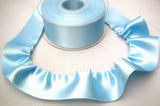 R7987 40mm Ciel Blue Double Satin Ribbon with a Gather Stitch Edge