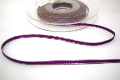 R8121 3mm Liberty Purple Double Face Satin Ribbon,Metallic Silver Edge
