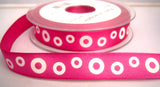 R8202 16mm Fuchsia Pink Taffeta Ribbon with Printed White Rings Design - Ribbonmoon