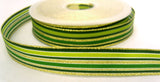 R8204C 16mm Greens and Gold Metallic, Solid and Sheer Striped Ribbon - Ribbonmoon