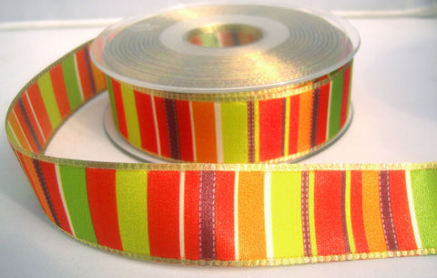 R8209 25mm Banded Stripe Design Taffeta Ribbon with Metallic Edges - Ribbonmoon
