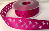 R8218 25mm Deep Fuchsia Pink Taffeta Ribbon with Punched Butterfly Shapes
