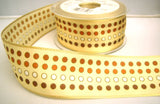 R8222 40mm Antique Cream Taffeta Ribbon, Spot Design and Metallic Edge - Ribbonmoon