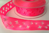 R8226 25mm Fluorescent Pink Taffeta Ribbon with Punched Butterfly Shapes