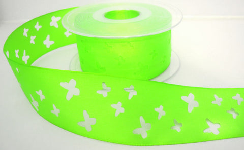 R8230 40mm Flourescent Green Punched Butterfly Taffeta Ribbon,Berisfords