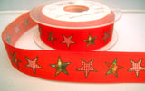 R8233 25mm Flame Red Taffeta Ribbon with a Gingham Star Print - Ribbonmoon