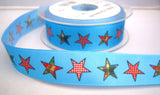 R8234 25mm Blue Taffeta Ribbon with a Gingham Star Print - Ribbonmoon