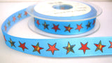 R8240 16mm Blue Taffeta Ribbon with a Gingham Star Print - Ribbonmoon