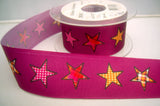 R8244 40mm Magenta Purple Taffeta Ribbon with a Gingham Star Print - Ribbonmoon