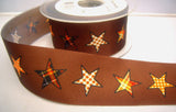 R8246 40mm Brown Taffeta Ribbon with a Gingham Star Print - Ribbonmoon
