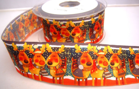 R8250 40mm Reindeer Christmas Theme Printed Taffeta Ribbon - Ribbonmoon